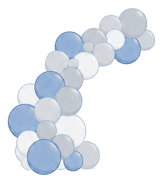 Balloon garland in the Blue & Silver color palette